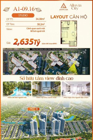 nhà đẹp giá tốt - bán căn hộ studio resort khoáng nóng phía đông chỉ với 2,6 tỷ đồng dt 34m2| alumi