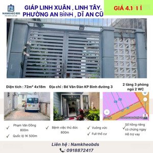 nhà thoáng sáng ở ngay tại giáp linh xuân linh tây (p. an bình, dĩ an cũ), 72m2 ,giá 4.7 tỷ