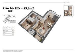 chung cư kepler land: bán căn hộ 1pn, căn d03 diện tích 45,6m2 hot nhất tòa hh02