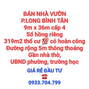 BÁN NHÀ 319m2 LONG BÌNH TÂN, SỔ HỒNG THỔ CƯ ĐƯỜNG 5m THÔNG THOÁNG, SÂN ĐẬU 2 OTO