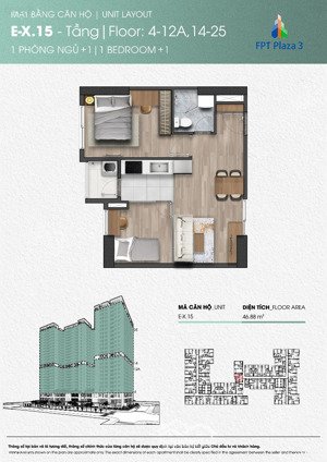rẻ nhất fpt3, căn 1+ tầng 24 diện tích 47m2 dự kiến bàn giao vào quý 2/2026