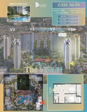 chỉ từ 3,0 tỷ - sở hữu ngay căn 1pn+ duy nhất view nội khu - the vision tại masteri era landmark