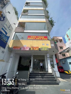 cho thuê nhà 348 cộng hòa 204m² (ngang 8.5m, dài 24m) 8 tầng thang máy - 263 triệu/tháng