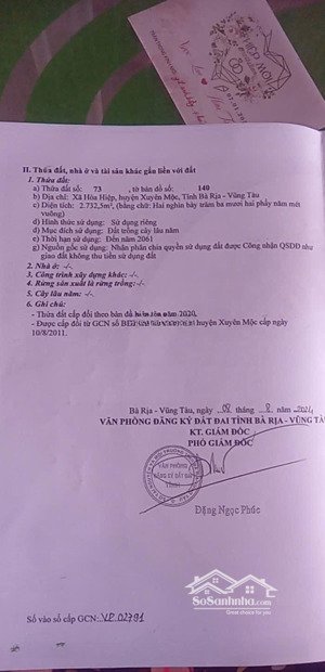 bán đắt 2 mặt tiền hoà hiệp, xuyên mộc dt 2.732m2 giá 4.3 tỷ