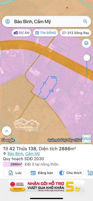 bán đất tại bảo bình, cẩm mỹ, đồng nai, 4,5 tỷ, 3000 m2