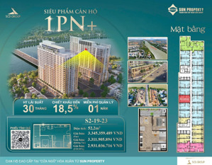 spana tower hoà xuân, 2 căn 1br + giá gốc từ cđt 