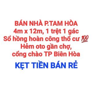 BÁN NHÀ TAM HÒA, 1TRỆT 1GÁC, SỔ HỒNG RIÊNG THỔ CƯ, ĐƯỜNG OTO GẦN CHỢ, CỔNG CHÀO TP BIÊN HÒA (NP569)