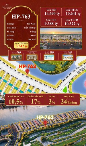hp-763 liền kề shop royal island, vị trí vàng ven sông, dt đất 90m² | dtxd 208,6m²