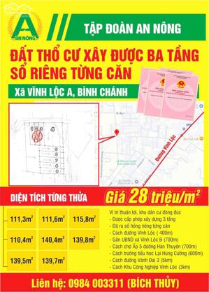 Bán Đất Vĩnh Lộc A , Huyện Bình Chánh, TP HCM
