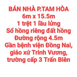 BÁN NHÀ TAM HÒA, 1TRỆT 1LẦU LỬNG, SỔ HỒNG RIÊNG, ĐƯỜNG RỘNG 4.5m GẦN BỆNH VIỆN ĐỒNG NAI (NP121) HN081