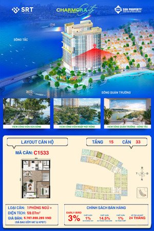 ch toà the charm view sông và view pháo hoa giá cđt, tt linh hoạt, ck lên đến 19%, nh hỗ trợ 70%