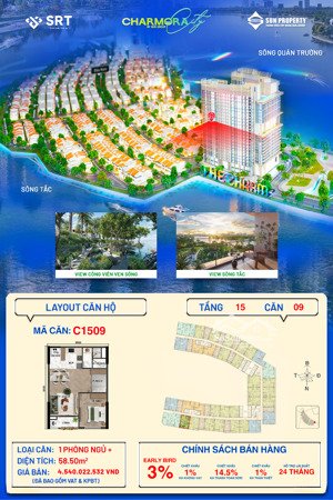 c1509 1pn+ tầng 15 the charm charmora city giá 4 tỷ 540tr (giỏ hàng không chênh giá trực tiếp cđt)