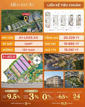 alluvia - bán nhanh liền kề sát hồ - 120m2 - 18. tỷ - dự án alluvia city văn giang