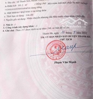 một lô duy nhất tại thanh sơn - thanh hà - hải dương