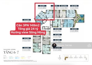căn 3pn diện tích 148m2, hướng view sông hồng, tổng giá 24 tỷ toà noble crystal tây hồ