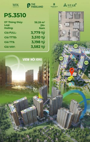 bán gấp căn hộ 2 ngủ 58m2 rẻ nhất the park land 55tr/m2 ở vin 2