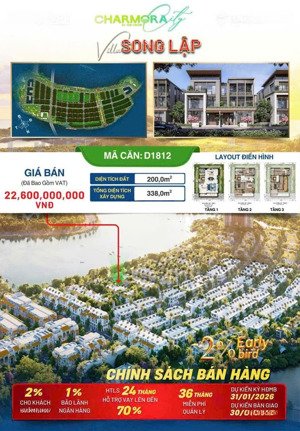 căn d1812 biệt thự song lập gần mặt sông trục đường thông d18 giá cđt không chênh - sun group