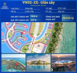 biệt thự vịnh ngọc 270m2 có bãi tắm sau nhà 30 tỷ. thanh toán 10 tỷ đến khi nhận nhà-htls 0% 4 năm