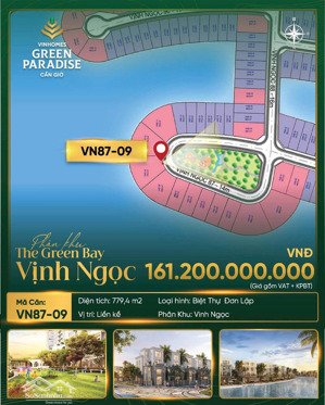 bán biệt thự đẹp tại vinhomes green paradise, 162 tỷ, 779m2, nhiều tiện ích