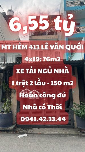 nhà 3 tầng mt hẻm 413 lê văn quới đường 8m, 4x19m, kinh doanh sầm uất, 6.55 tỷ