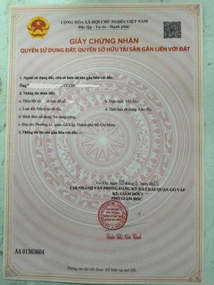 bán khuôn đất xây chdv hẻm 1 sẹc quang trung p11. dt 142m2 giá chỉ 9ti5 còn bớt. lh 