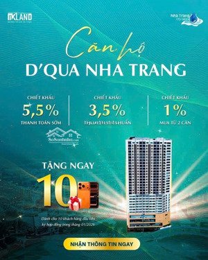 sở hữu ngay căn hộ view biển d''qua nha trang - sổ hồng riêng, chiết khấu cao 5,5%, giá f0 từ cđt