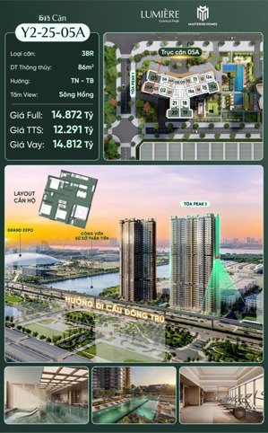 bán căn 3 ngủ lumierre peak 1 cổ loa y2-25-05a giá 12,2 tỷ