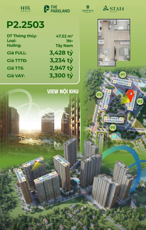 bán gấp căn 1n+ 47,5m2 chỉ 2,947 tỷ tặng full nội thất liền tường tại vin 2