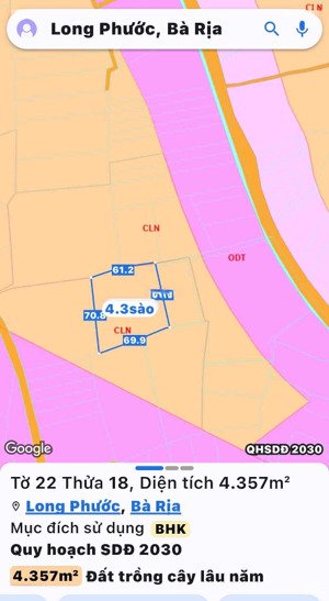 đất nền 4357m2 tại đường 93, xã long phước, bà rịa, 5,4 tỷ hàng hot