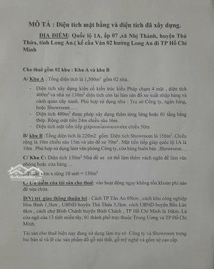 chính chủ bán gấp 1,554m2 đất mặt tiền ql1a, xã nhị thành, huyện thủ thừa, long an