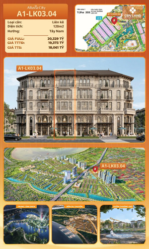 nhà liền kề cuối cùng ở allvia city giá 18.061tỷ diện tích 120m, kinh doanh, nghỉ dưỡng khoáng nóng