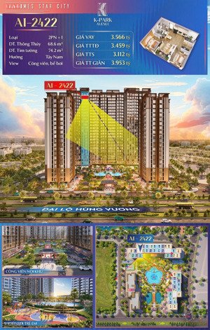 căn góc 2pn + 1 siêu hiếm toà a1 tặng 1 năm tiền thuê k - park avenue