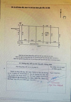 cc gửi bán 58 m2 mt rộng 5,24m = hậu võng la xã thiên lộc đa-hn full thổ cư giá 3 tỷ 650 có tl
