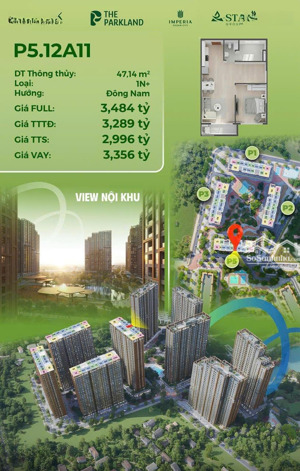 hàng hiếm các căn 1 ngủ+ giá từ 2,748 tỷ dự án the park land vin ocean park 2