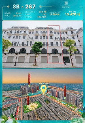 bán siêu phẩm shophouse 2 mặt tiền - 91m2 sao biển ocean park2 - giá tốt hơn 15tỷ kinh doanh tốt