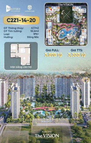 bán gấp căn 1 ngủ+ masterise tts chỉ 3,333 tỷ đông bắc thoáng mát view biển hồ tại vin 3