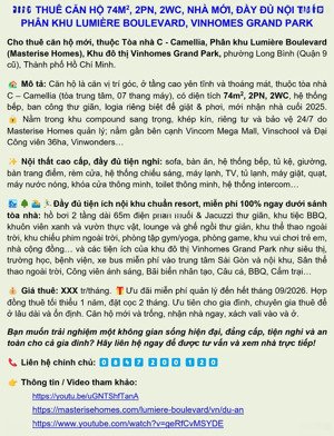 cho thuê căn hộ 2pn, 2wc mới cao cấp, lumière boulevard, vinhomes grand park q9