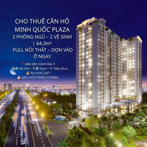cho thuê căn hộ minh quốc plaza 2 phòng ngủ 2 vệ sinh, 64,3m², giá 7,7 triệu/tháng