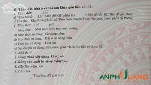 Cần bán lô đất đấu giá Khang Dồi, Phường Thủy Nguyên ( xã Thủy Sơn), TP Hải Phòng