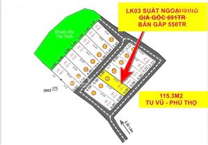 cần bán lô đất 2 mặt tiền, diện tích 115m2, mặt tiền 6m - hậu 6m.lh: 