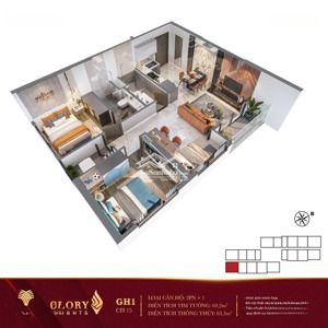 2pn 59m2 glory heights lầu 10 view hồ bơi giá 3.15 tỷ - thanh toán giãn 6 tháng
