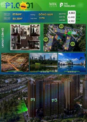 Bán căn góc 3PN 80m2 The Parlank giá 4.256 tỷ vay 0% đến khi nhận nhà CK 14.5% quà 199tr 0964364723