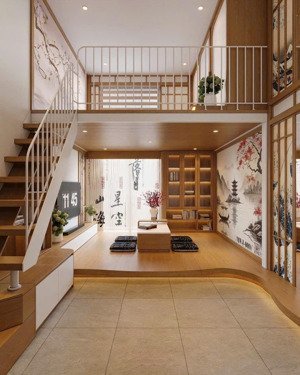 studio thông tầng trần cao 4,85m, view đại lộ hoa