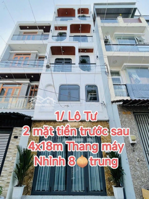 nhà lô tư 2 măt tiền trước sau , thang máy sịn ,4x18 , nhà xây lệch tầng nhìn rất thoáng mát,8,4t