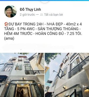 dự bay trong 24h - nhà đẹp - 40m2 x 4 tầng - 5 pn - sân thượng thoáng - hẻm 4m trước - hoàn công đủ