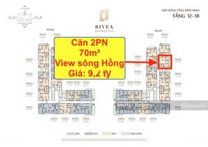 quỹ vip 2pn 70m2 view sông hồng tòa rivea siêu đẹp giá 9,2 tỷ cạnh times city, ck lên đến 30%