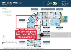 căn 3pn diện tích 148,5m2, hướng view chéo sông hồng, tổng giá 23,3 tỷ toà noble crystal tây hồ