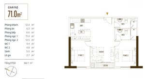 bán căn hộ grand riverside 2pn 2wc, 71m2 thiêt kế vuông vức siêu đẹp, tầng cao, nội thất cao cấp