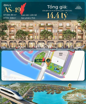 bán bt vinhomes green paradise, 14,4 tỷ, 80m2, đẹp và nhiều tiện ích tại cần giờ, hcm