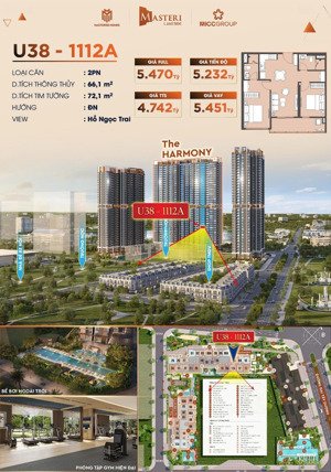 nhà đầu tư cắt lỗ căn 2pn, 66m2, view hồ, biệt thự dự án masteri lakeside